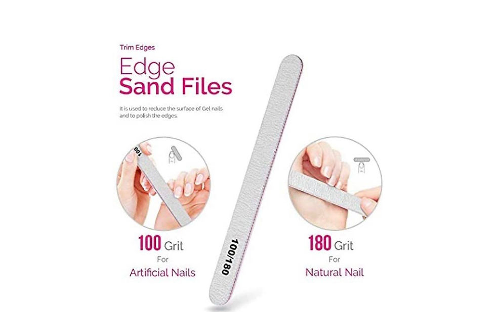 Thumbnail: Edge Sand Files text with 100 Grit for Artificial Nails and 180 Grit for Natural Nail
