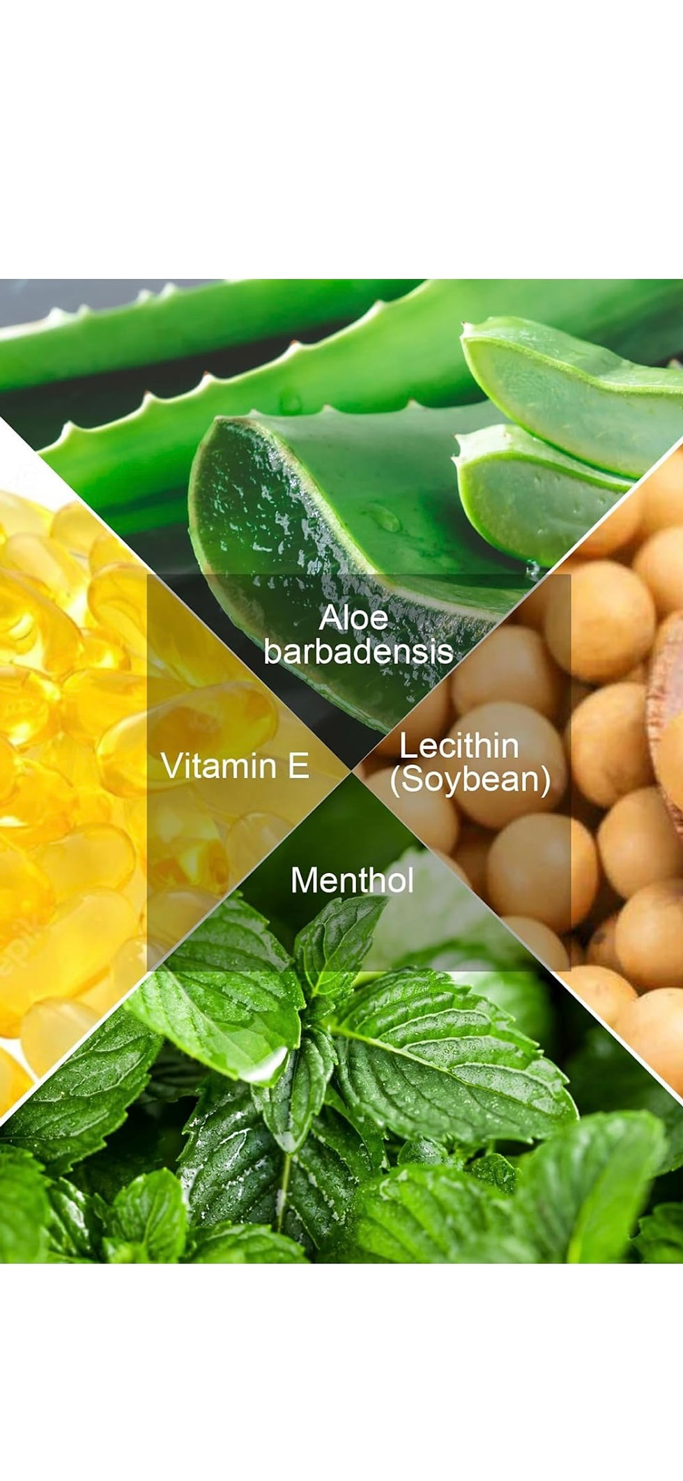 Thumbnail: Aloe, mint, soy, Vitamin E and Lecithin ingredients displayed in a collage.
