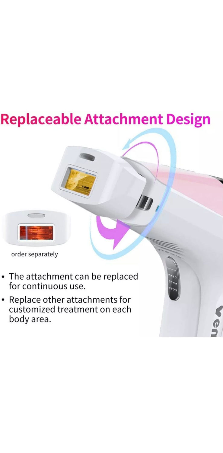 Thumbnail: White and pink laser hair removal device, Replaceable Attachment Design, customized treatment.