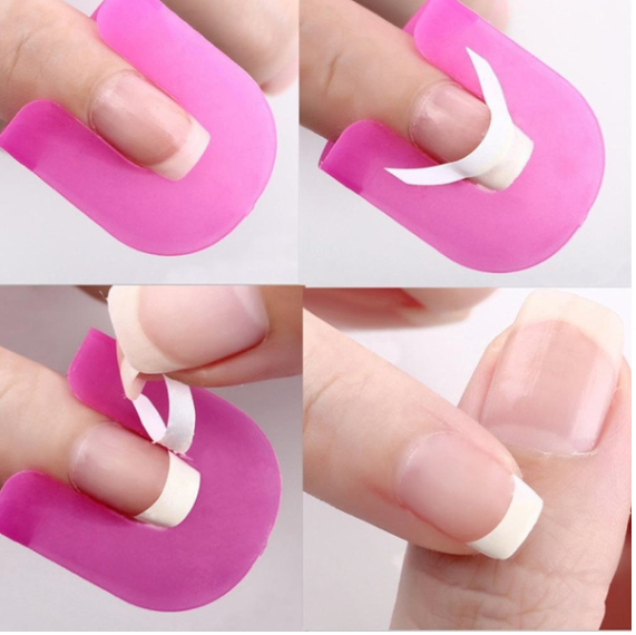 الصورة المصغرة: Applying nail polish with U-shaped practical nail protection sticker for a french manicure
