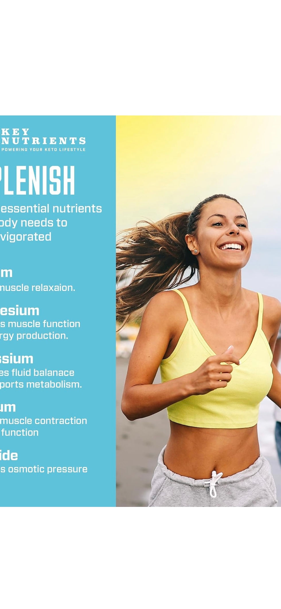 Miniaturebillede: Woman and man running, REPLENISH, essential nutrients for body, energized, beach.