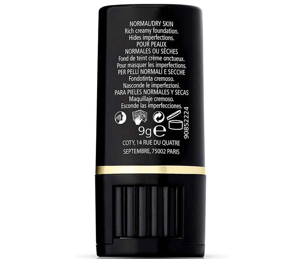 Miniatyrbild: Black foundation stick with text for normal, dry skin, 9g, and imperfections.