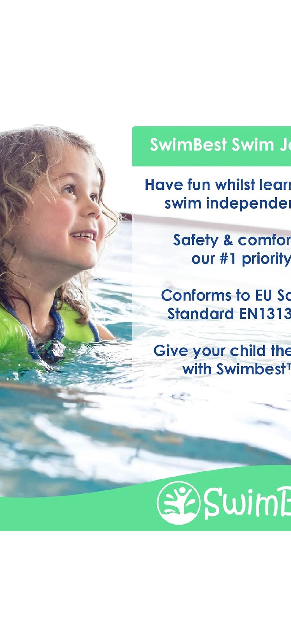 Miniature : Young girl in pool, SwimBest Swim Jacket, learning independently, with safety.
