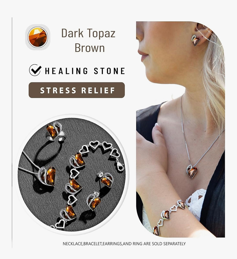 Miniatură: Dark Topaz Brown healing stone jewelry, Stress Relief, worn by woman.