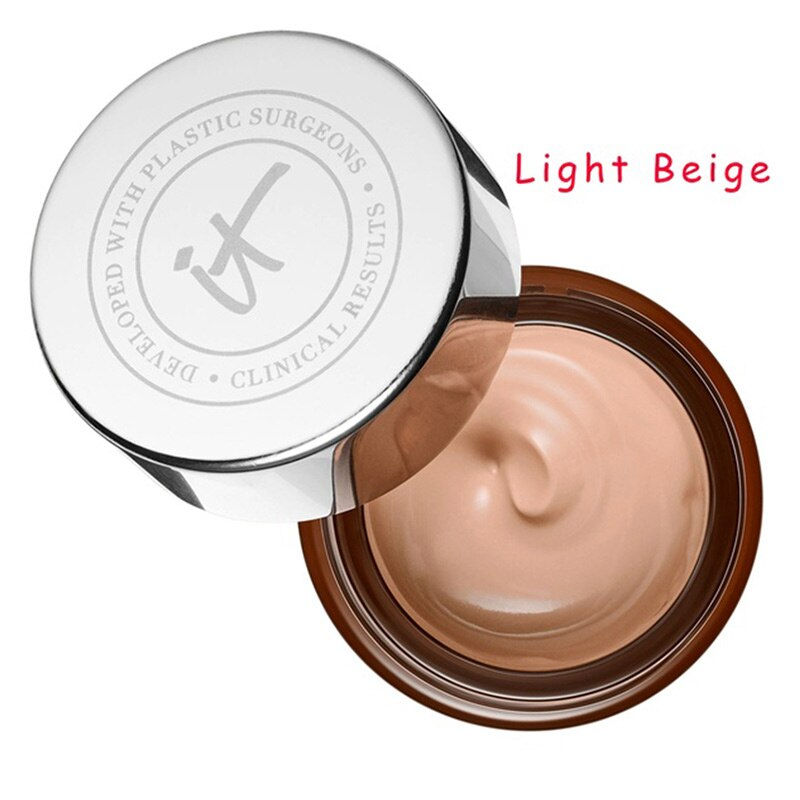 Миниатюра: IT Cosmetics pressed powder Light Beige, open jar, cosmetic product, gorgeous results.