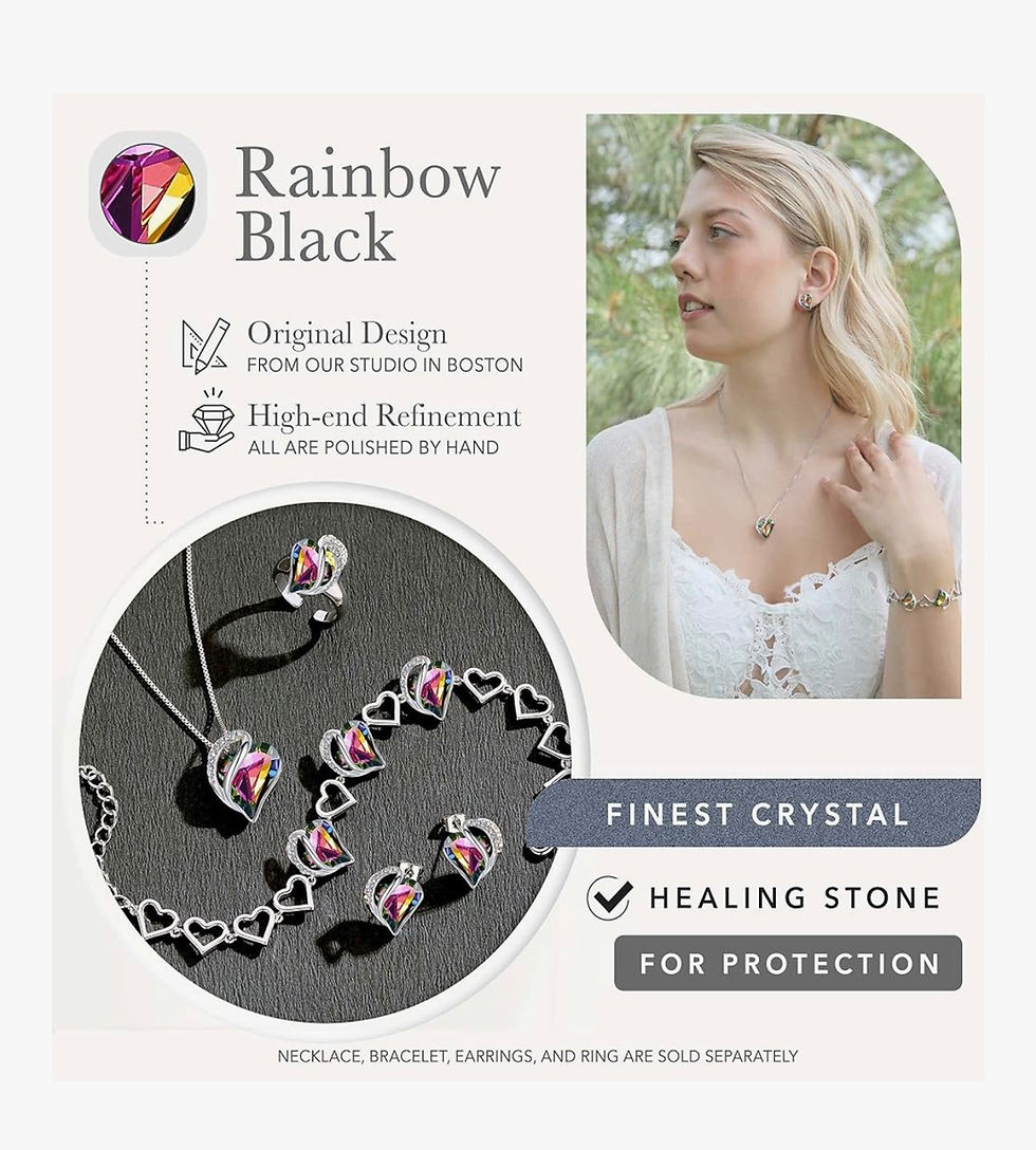 Miniatură: Woman wears Rainbow Black heart crystal jewelry, Healing Stone for Protection.