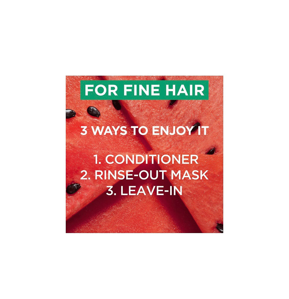 Miniaturebillede: Text reads: For fine hair, three ways to enjoy it, conditioner, rinse-out mask, leave-in.