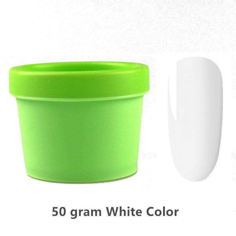 Miniaturebillede: Green container with white nail polish and text: 50 gram White Color.
