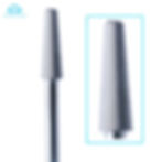 Silver nail drill bit, close up section with blue outline. Nail care tool.