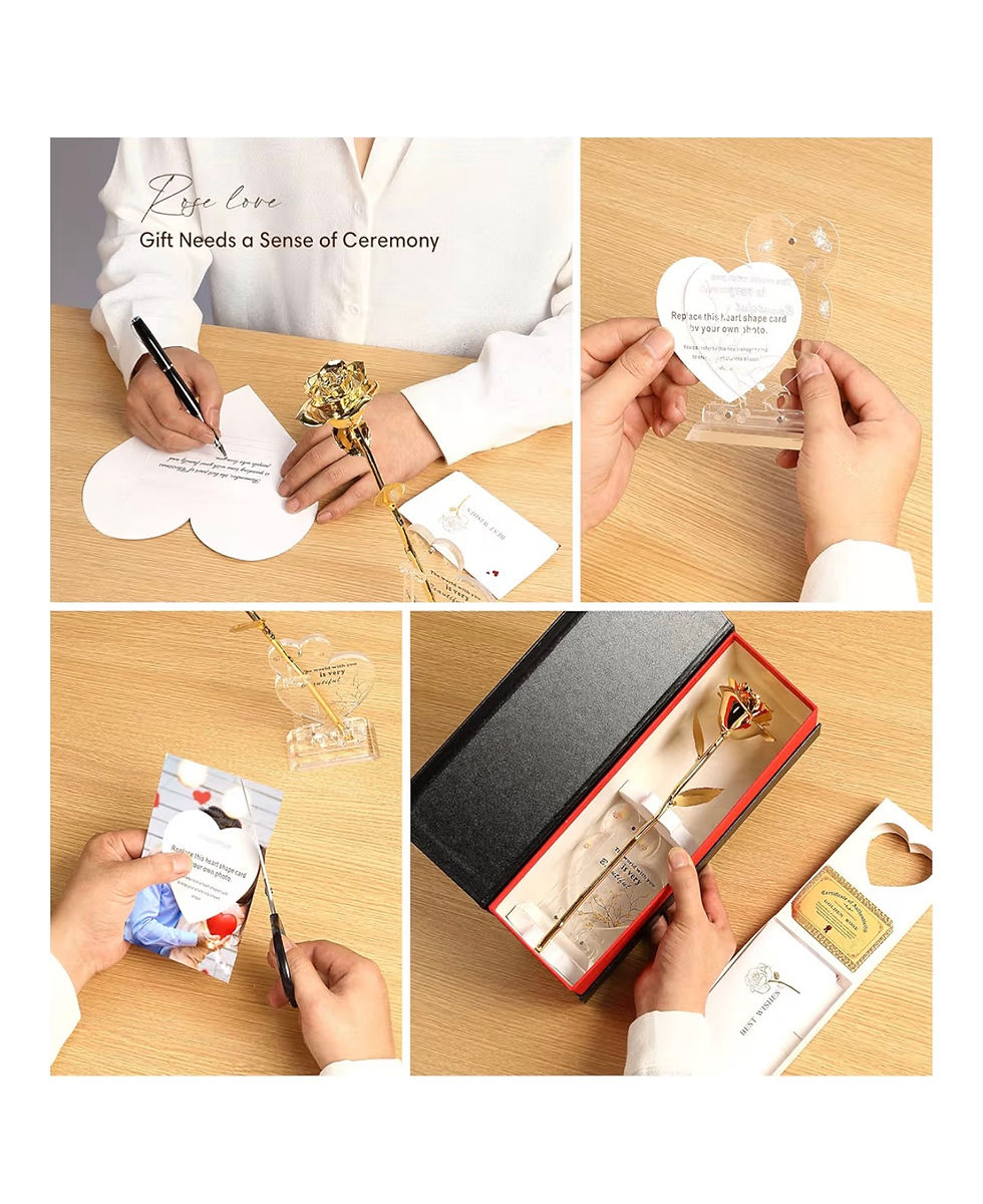 Miniaturbild: Hands preparing gifts, writing 'Love You', 'Gift needs a Sense of Ceremony'.