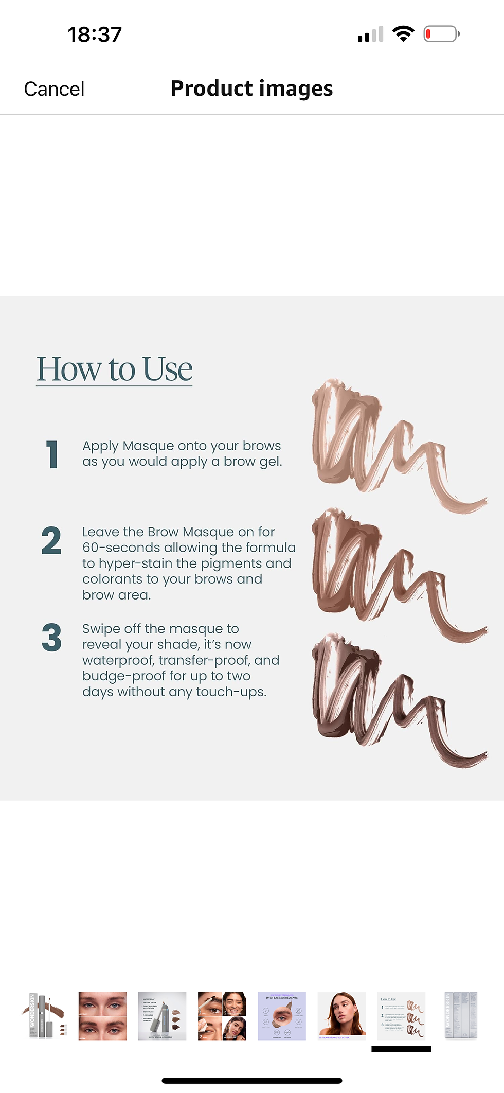 الصورة المصغرة: How to Use: Apply, leave, and swipe. Waterproof brow masque with lasting color.