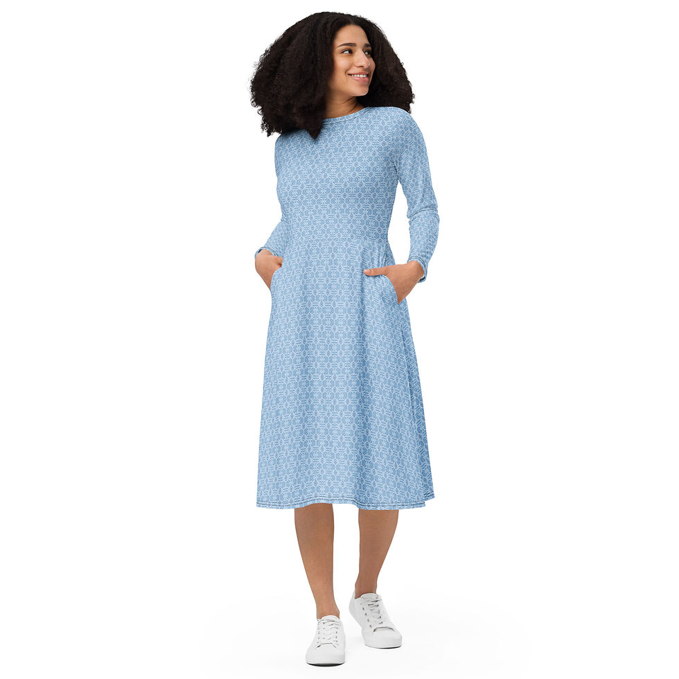 WS-KND 20 All-over print long sleeve midi dress