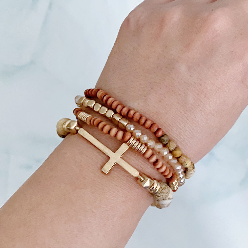 サムネイル： Set of 4, Stone and Wooden Beads Bracelet