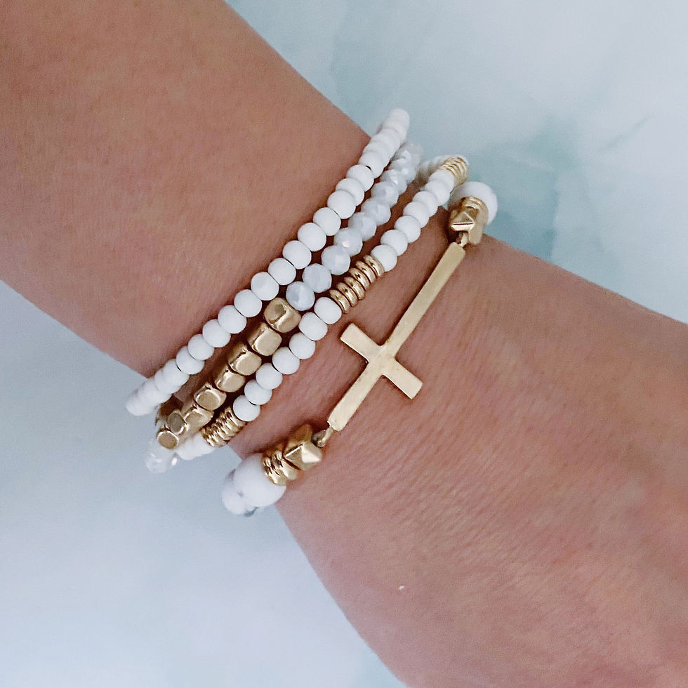 サムネイル： Set of 4, Stone and Wooden Beads Bracelet