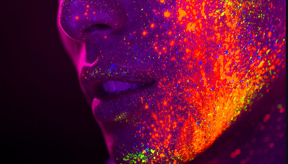Close up of face with fluorescent powder