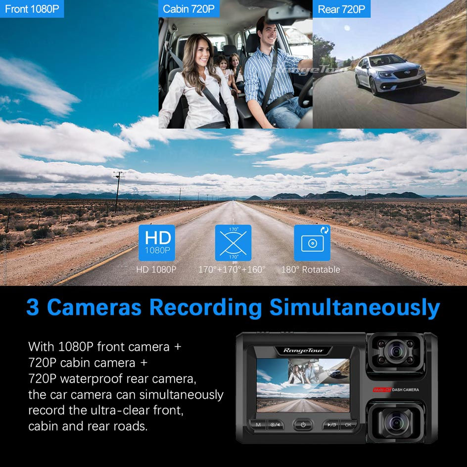 Thumbnail: Range Tour 3 Lens Car Dashcam & 24hr Surveillance with Wi-Fi