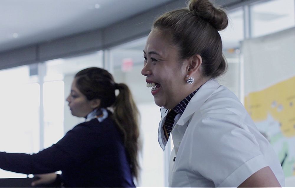 Happy airline employees