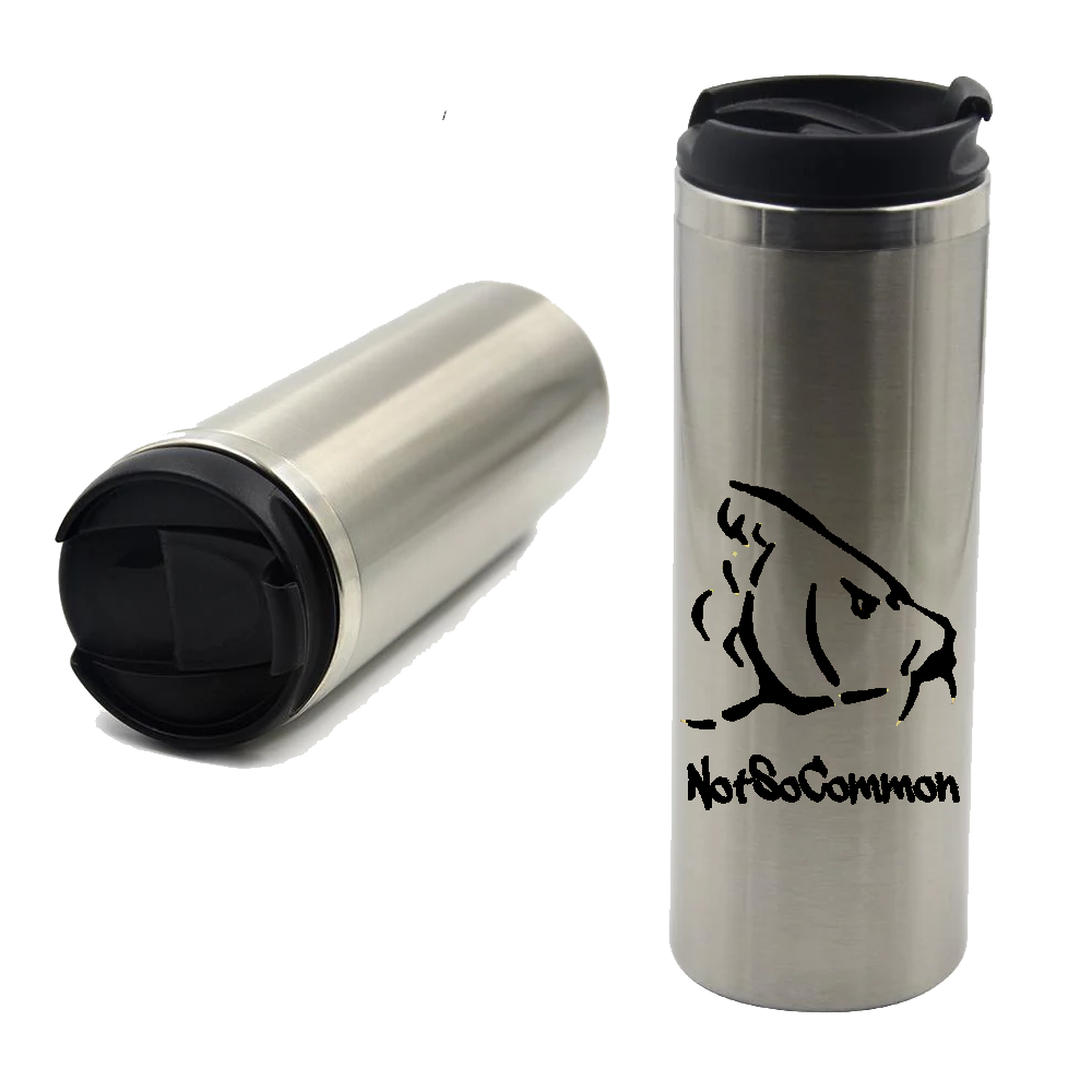 500ml Stainless Steel Straight Thermos Mug - Silver - Black Print