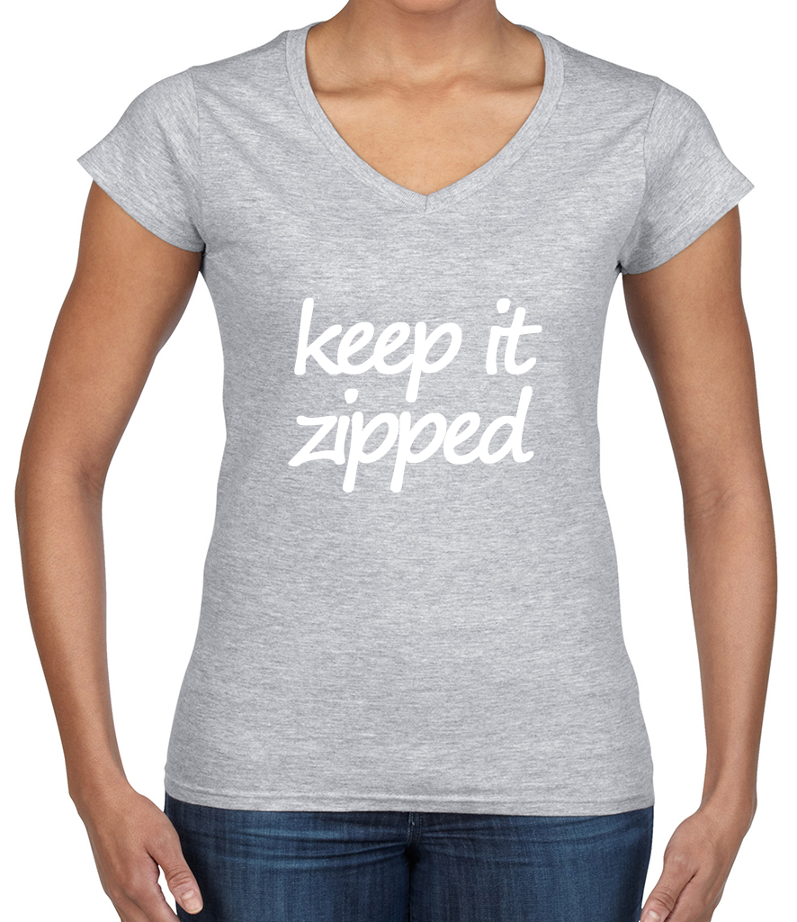 Thumbnail: V Neck Ladies T-Shirt Keep It Zipped