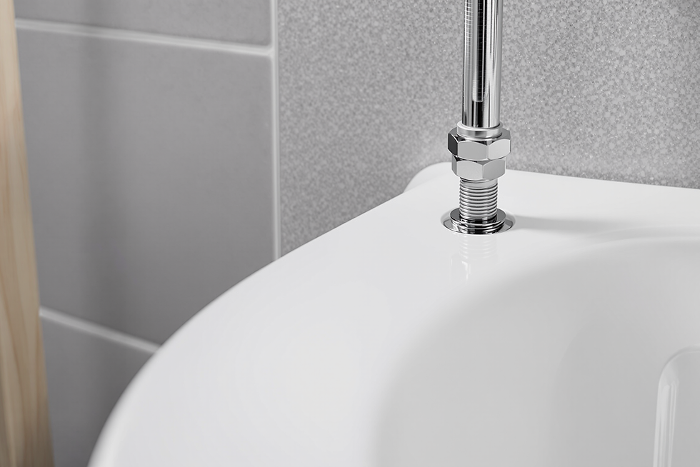 Close-up of wall-hung toilet pan mounting with flush pipe and waste connector aligned