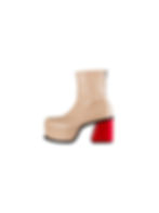 Our collaborations are made of high-quality, smooth leather, with a distinct, slightly chunky platform sole and a similarly substantial heel.The shape is unusual and quite modern, bordering on avant-garde.