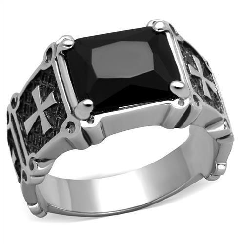 TK2055 - High polished (no plating) Stainless Steel Ring with Synthetic Syntheti