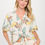 Thumbnail: Linen Floral Print V neck Top with Front Tie