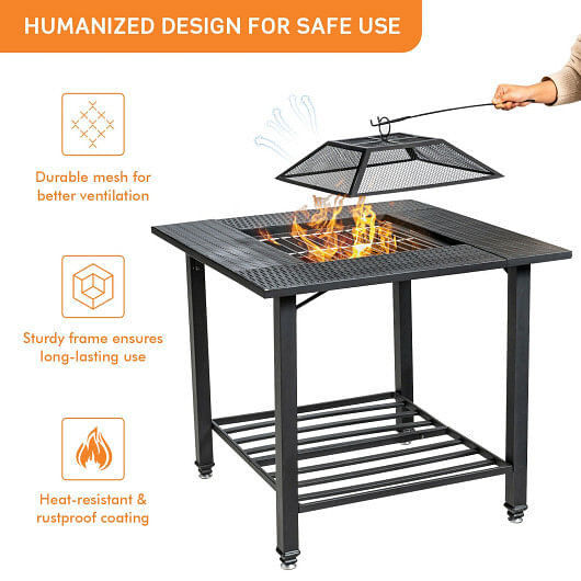 Thumbnail: 31 Inch Outdoor Fire Pit Dining Table with Cooking BBQ Grate