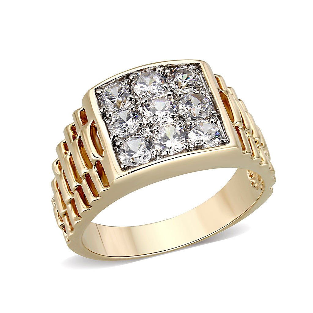 LO5M091 - Ion Gold Plating Brass Ring with AAA Grade CZ in Clear