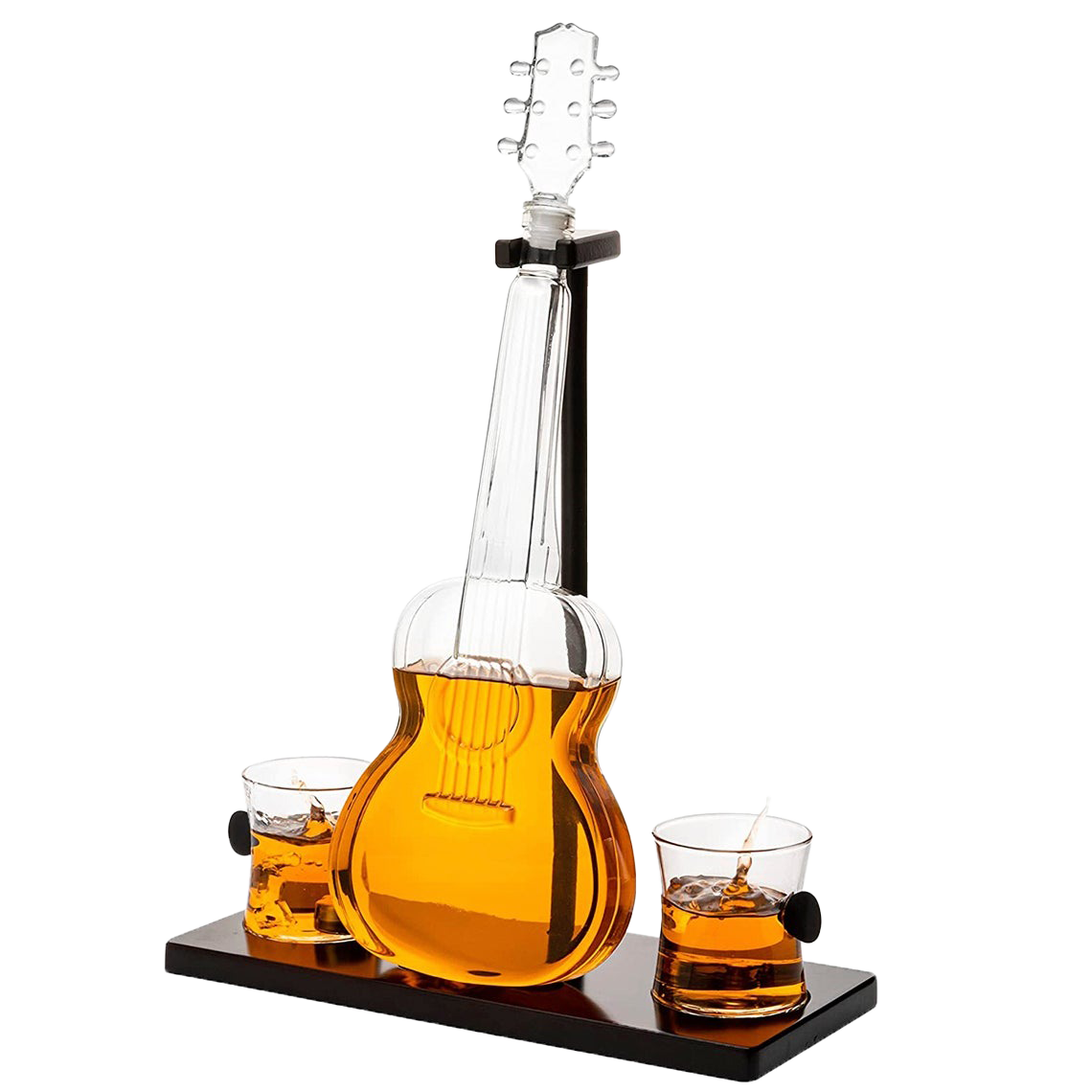 Guitar Whiskey & Wine Decanter & Mahogany Base - The Wine Savant 1000 ML Glass D