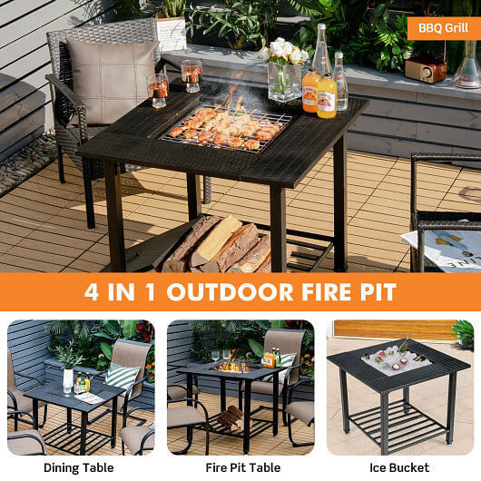 Thumbnail: 31 Inch Outdoor Fire Pit Dining Table with Cooking BBQ Grate