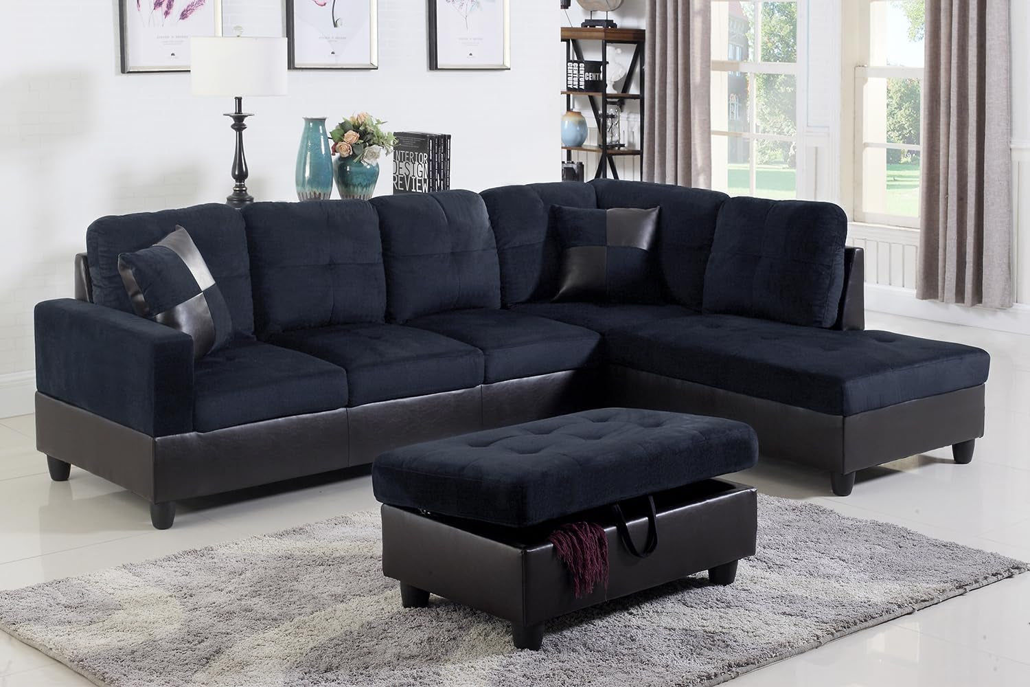 Midnight Blue Sectional Couch for Living Room Set, 105 Inch Sectional Sofa L Sha