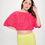 Thumbnail: Vibrant Plisse Scoop Neck Crop Top