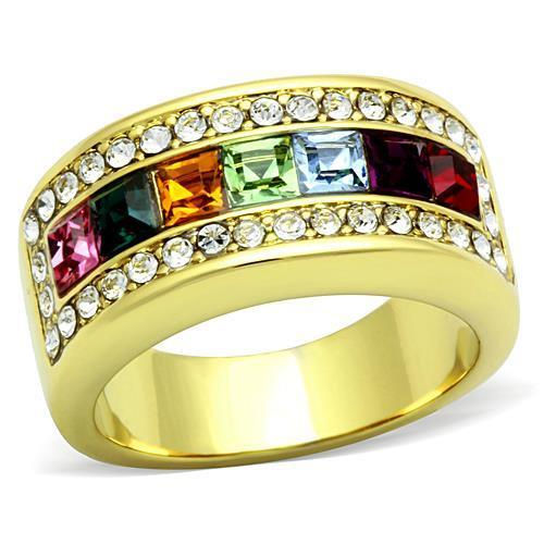 TK1402 - IP Gold(Ion Plating) Stainless Steel Ring with Top Grade Crystal in Mu