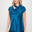 Thumbnail: Satin Cowl Neck Short Sleeve Top with Scarf Detail