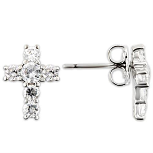 TK0W175 - Stainless Steel Earrings with AAA Grade CZ in Clear-High Polished