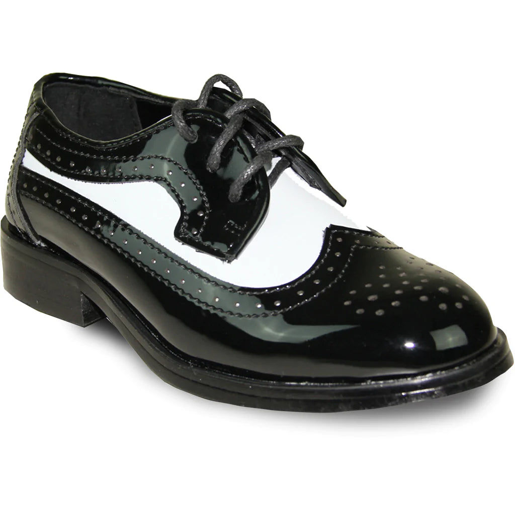 VANGELO Boy Dress Shoe TAB-3KID Oxford Formal Tuxedo for Prom & Wedding Black/Wh