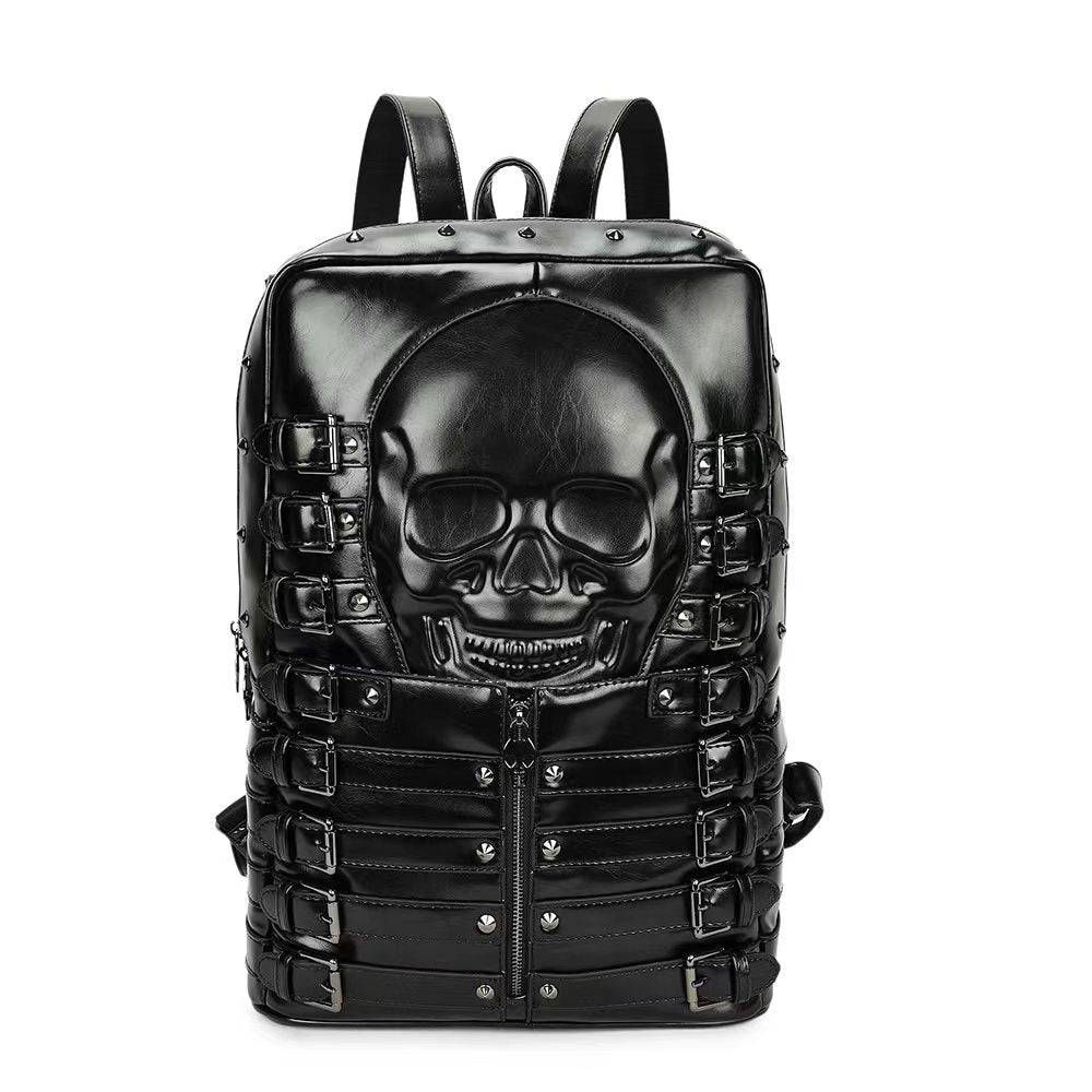 3D Skull Backpack Rivet Studded PU Leather Travel Punk Laptop Backpack  Laptop B