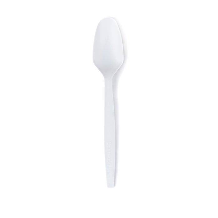 White Heavyweight Compostable Spoons - Case of 1000 - Perfect for ice cream, gel