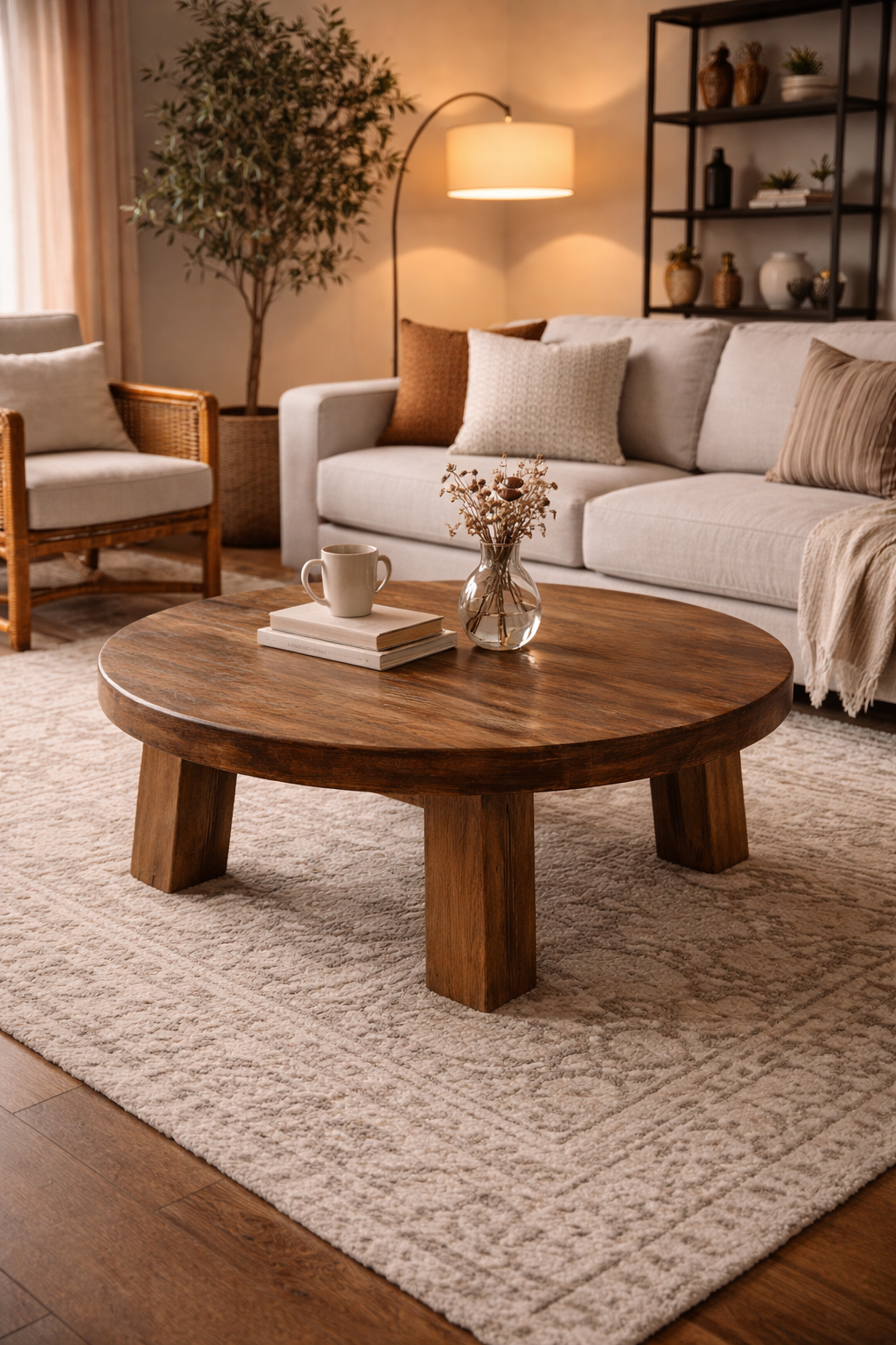RUSTIC ROUND SPLAYED LEG  COFFEE TABLE