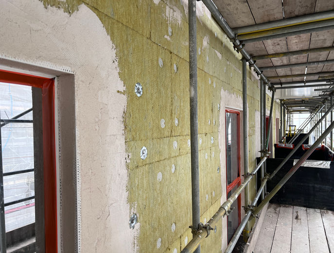 Greenwich Peninsula M117 facade with Coverock R90 insulation