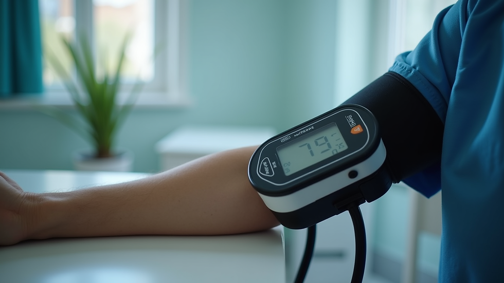 Close-up view of a blood pressure monitor on a patient’s arm
