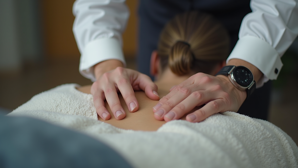 Close-up view of a chiropractor performing spinal adjustment on a patient