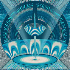 Abstract modern blue art piece, bird shape, patterned design, JulesL art.