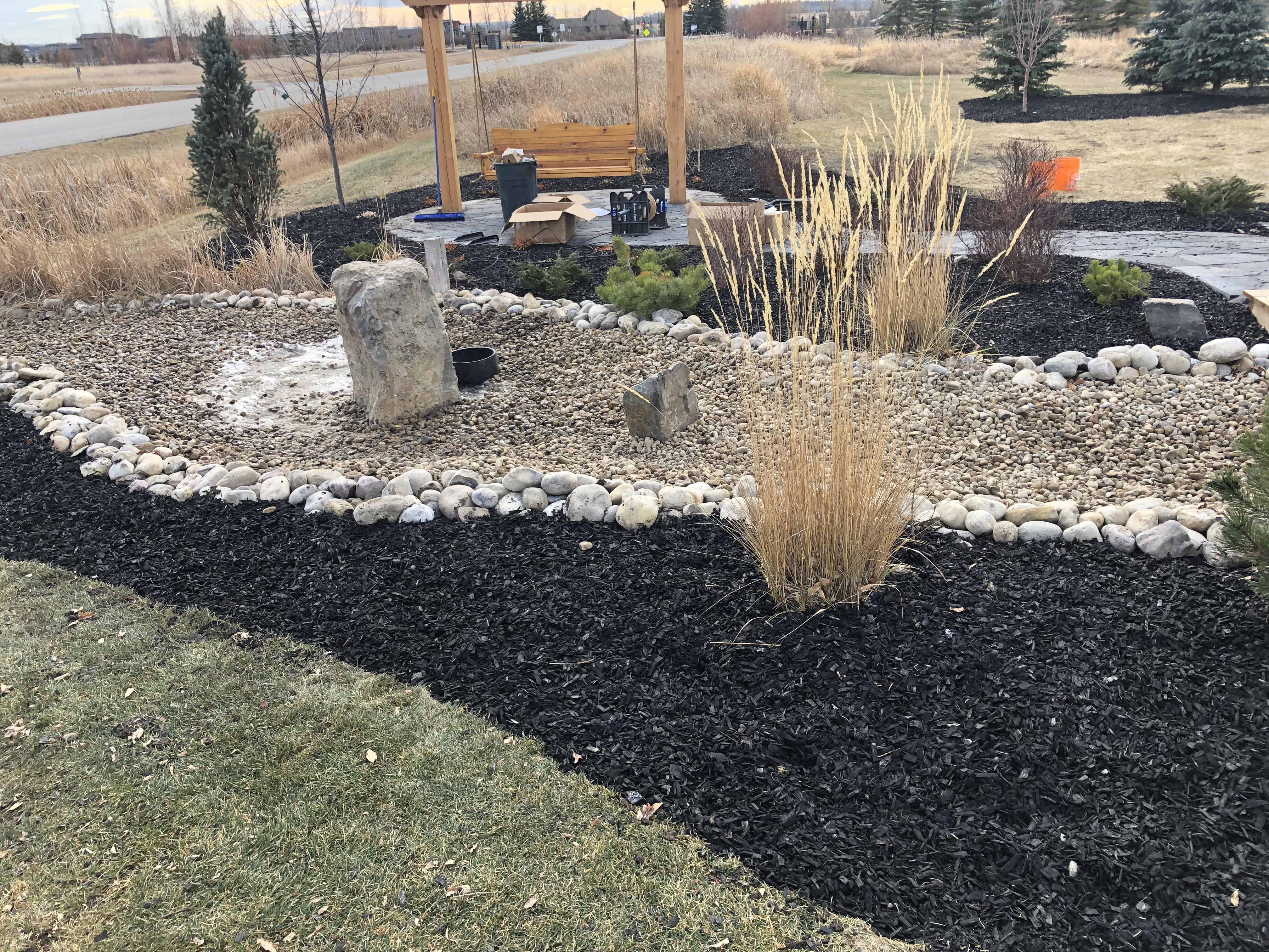 Landscape beds and decorative rock