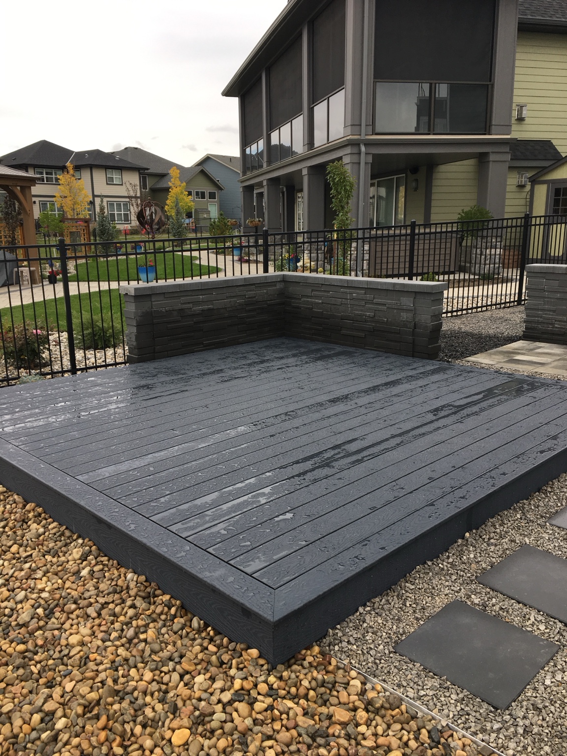 Grey deck and black railing