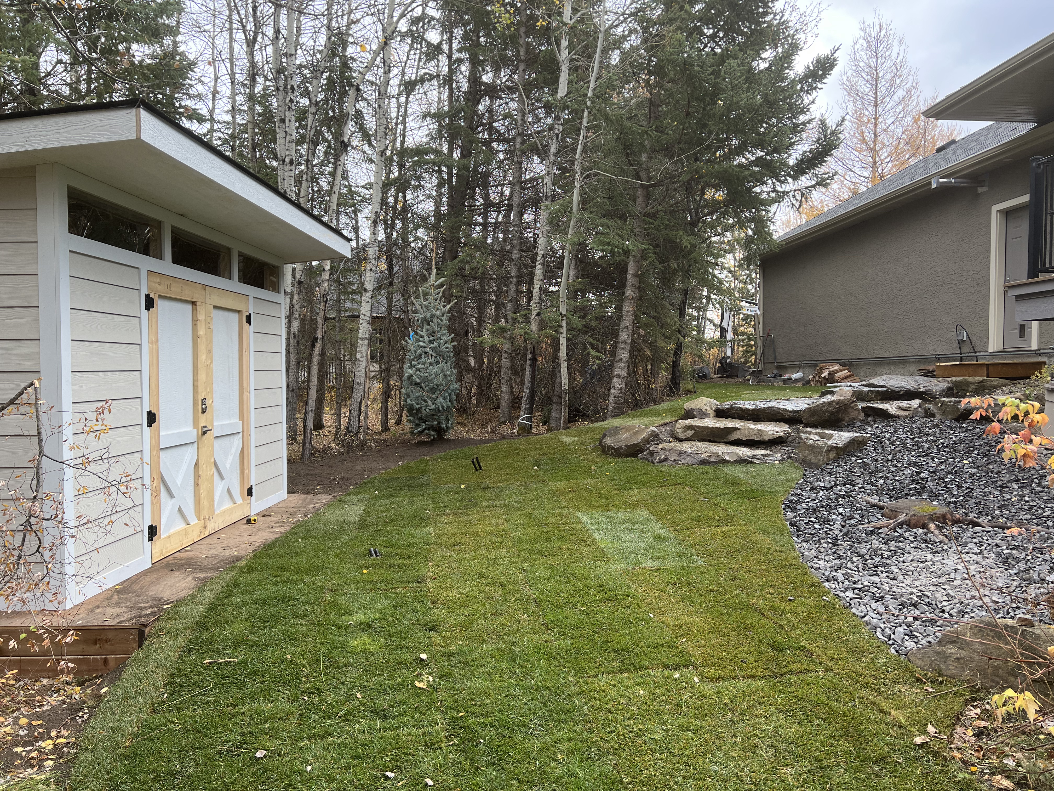 Lawn and rock landscape border