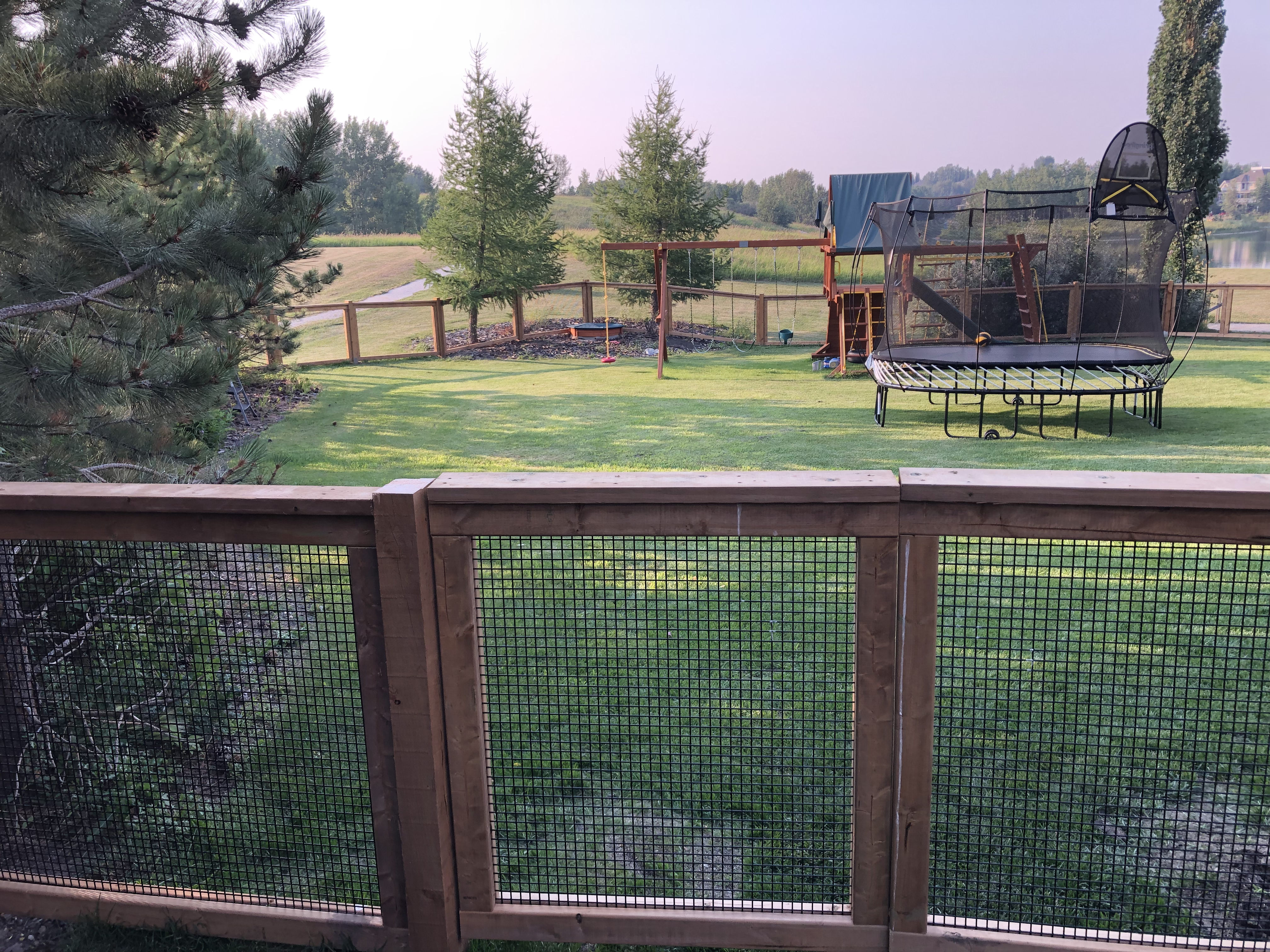 Deck railing overlooking the yard