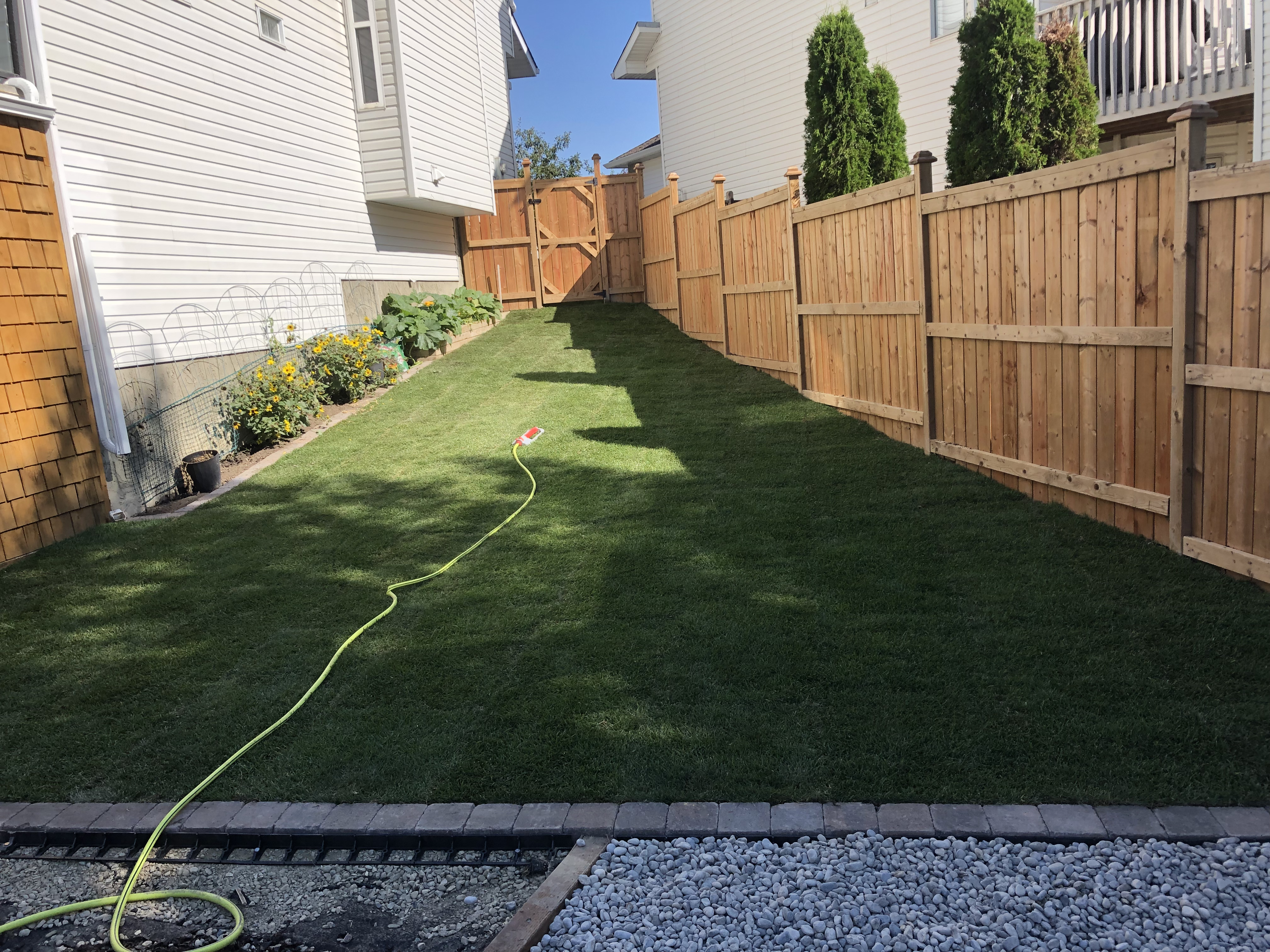 Lawn, fencing and side-yard finish