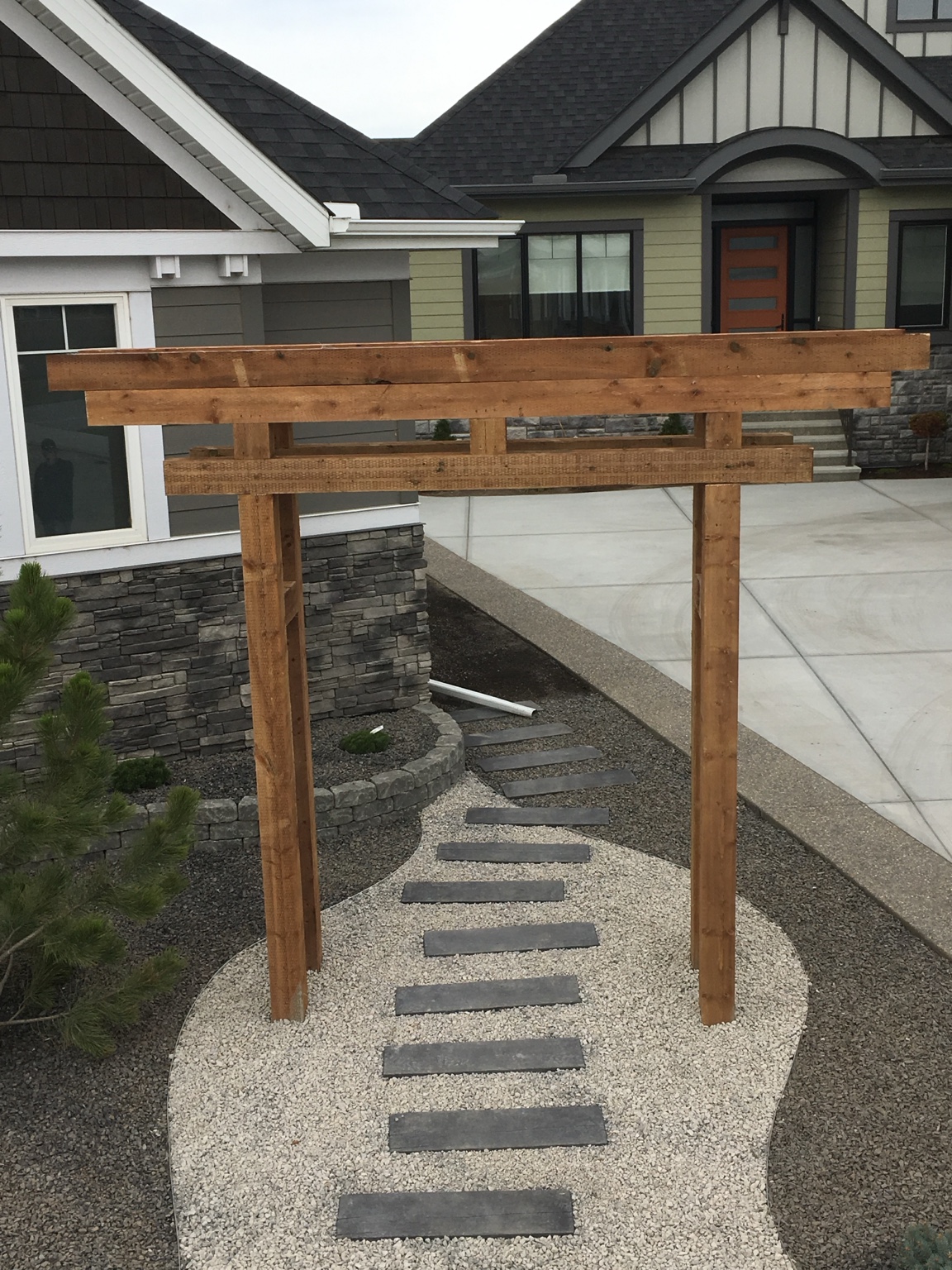 Timber garden arch and pathway